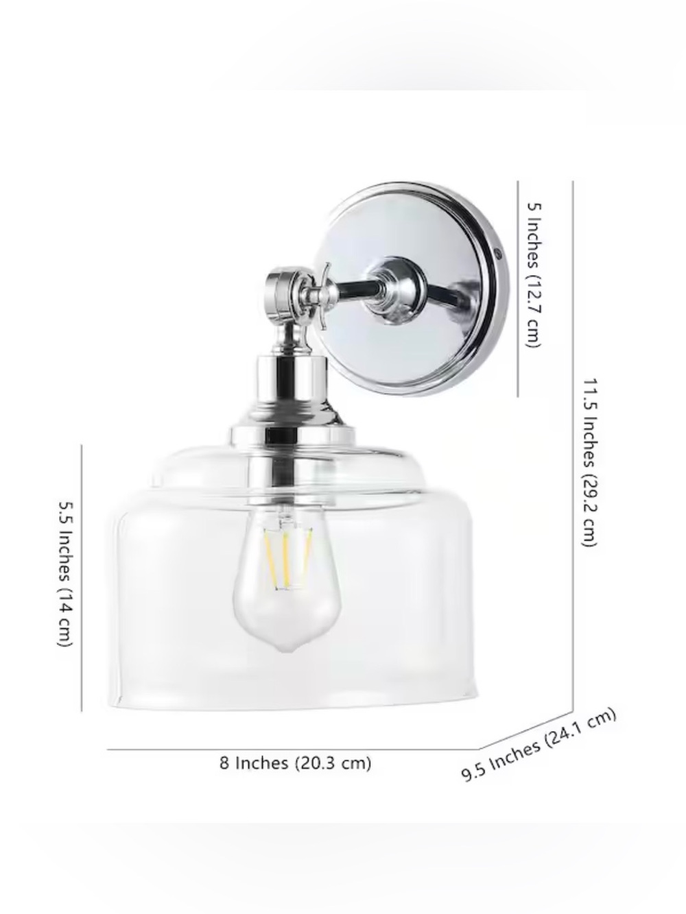 Lansor 9.5 in. 1-Light Chrome/Clear Wall Sconce - Picture 5 of 5
